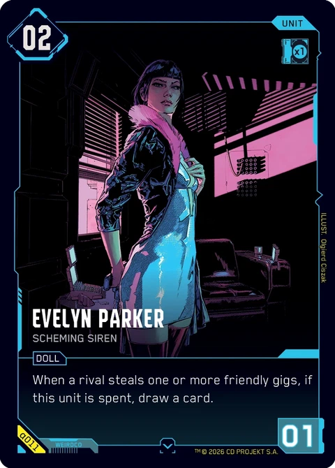 Evelyn Parker - Scheming Siren - Cyberpunk TCG card