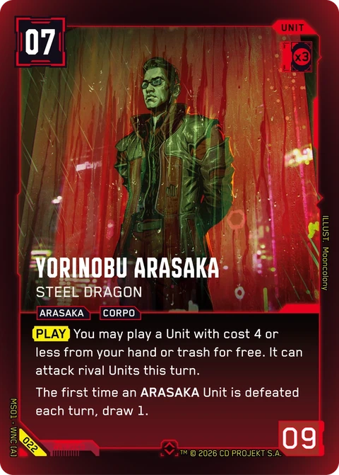 Yorinobu Arasaka: Steel Dragon - Cyberpunk TCG card