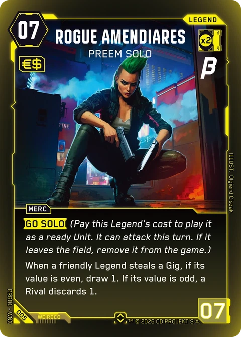 Rogue Amendiares: Preem Solo - Cyberpunk TCG card