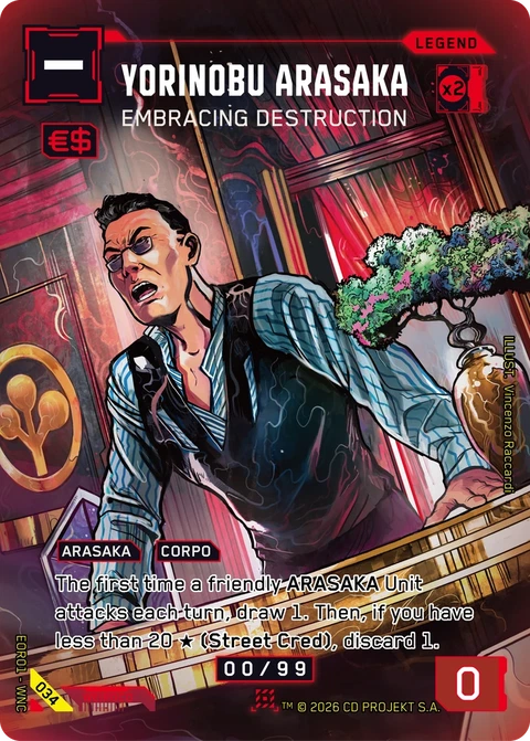 Yorinobu Arasaka: Embracing Destruction - Cyberpunk TCG card